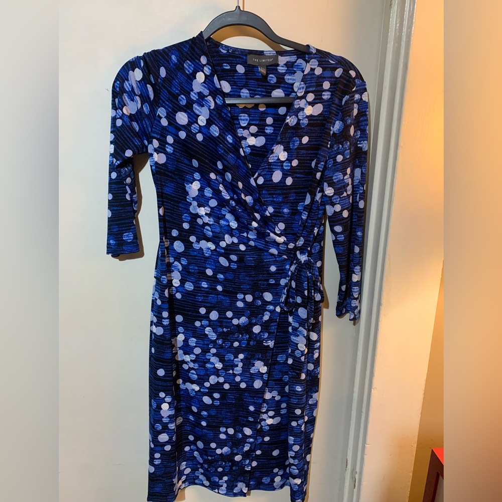 The Limited Navy and White Dot 3/4  Sleeve Dress